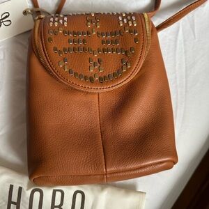 HOBO Brown Leather Crossbody Bag with Studded Design